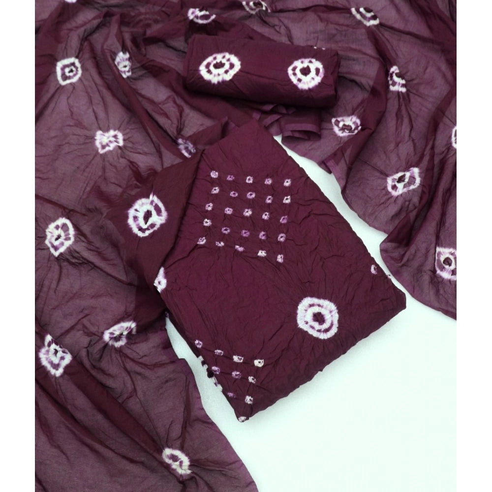 Amfyn Women's Chanderi Cotton Printed Unstitched Salwar Suit Material With Dupatta 2.3Mtrs (Wine)