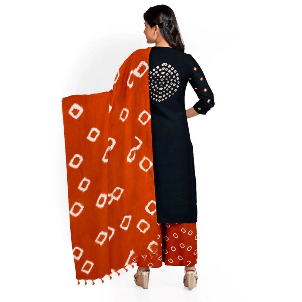 Amfyn Women's Rayon Printed Unstitched Salwar Suit Material With Dupatta 2.3Mtrs (Black)