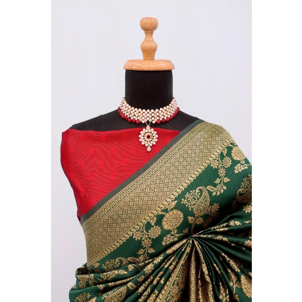 Amfyn Women's Banarasi Printed Saree With Unstitched Blouse 5.5Mtr (Green)