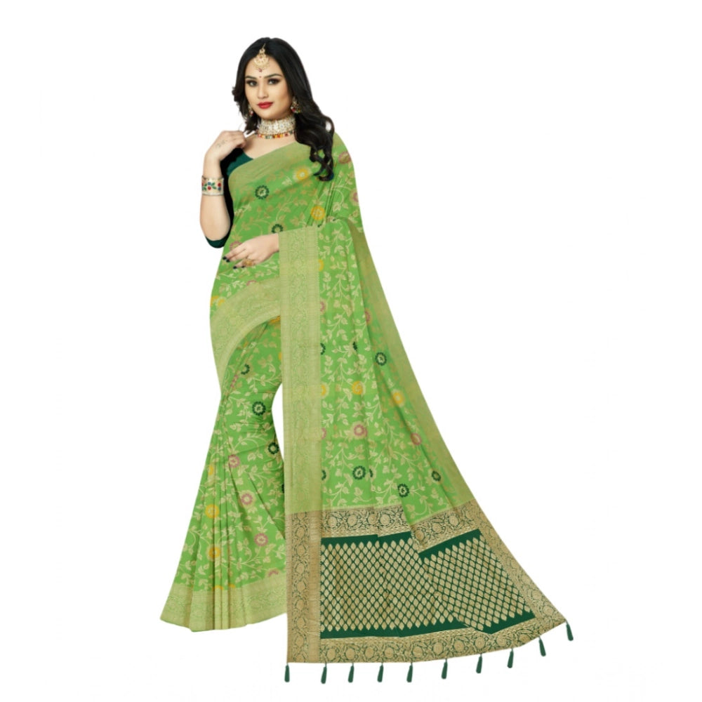 Amfyn Women's Banarasi Printed Saree With Unstitched Blouse 5.5Mtr (Green)