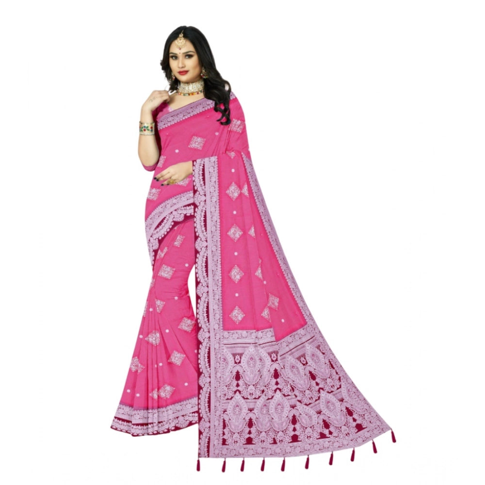 Amfyn Women's Cotton Printed Saree With Unstitched Blouse 5.5Mtr (Pink)
