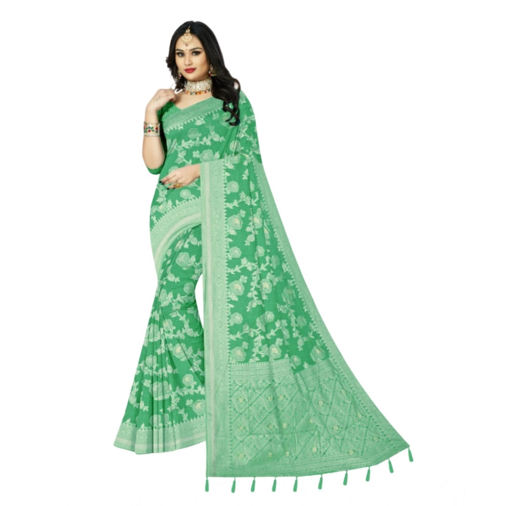 Amfyn Women's Cotton Printed Saree With Unstitched Blouse 5.5Mtr (Rama)