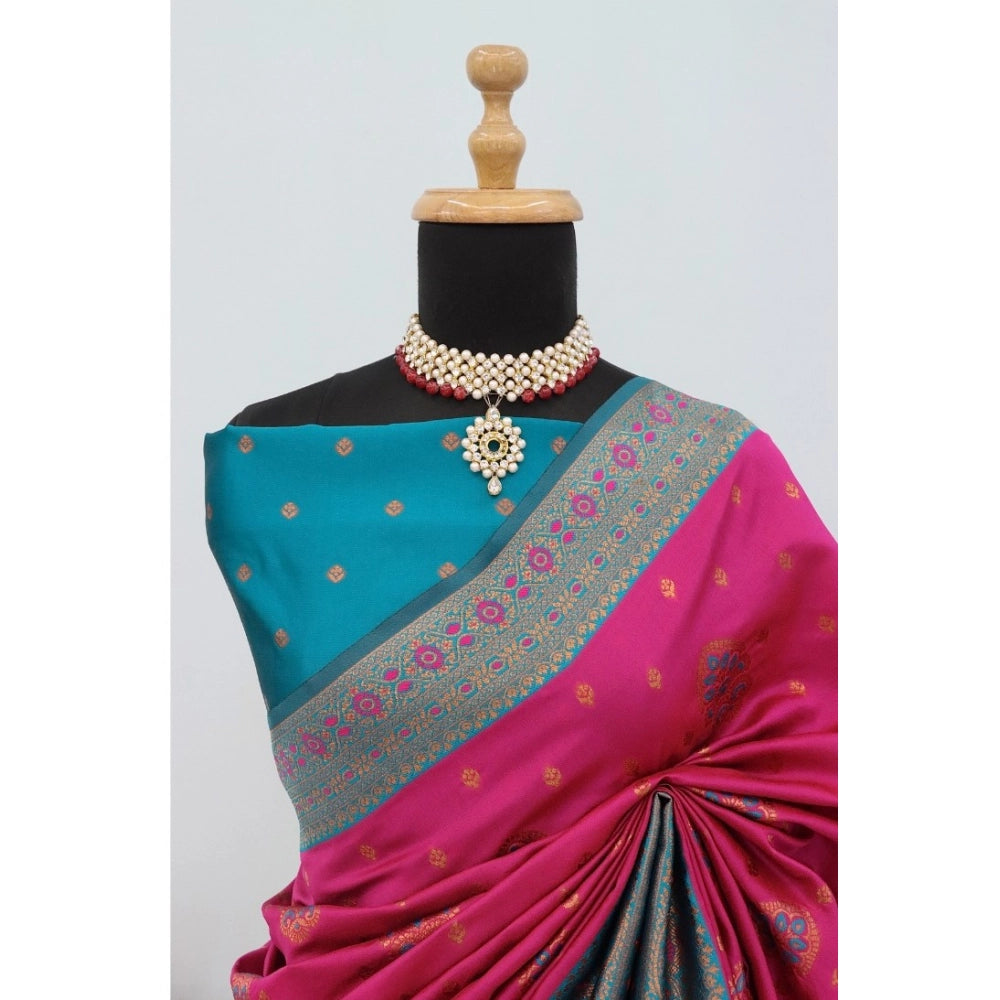 Amfyn Women's Banarasi Printed Saree With Unstitched Blouse 5.5Mtr (Rani)