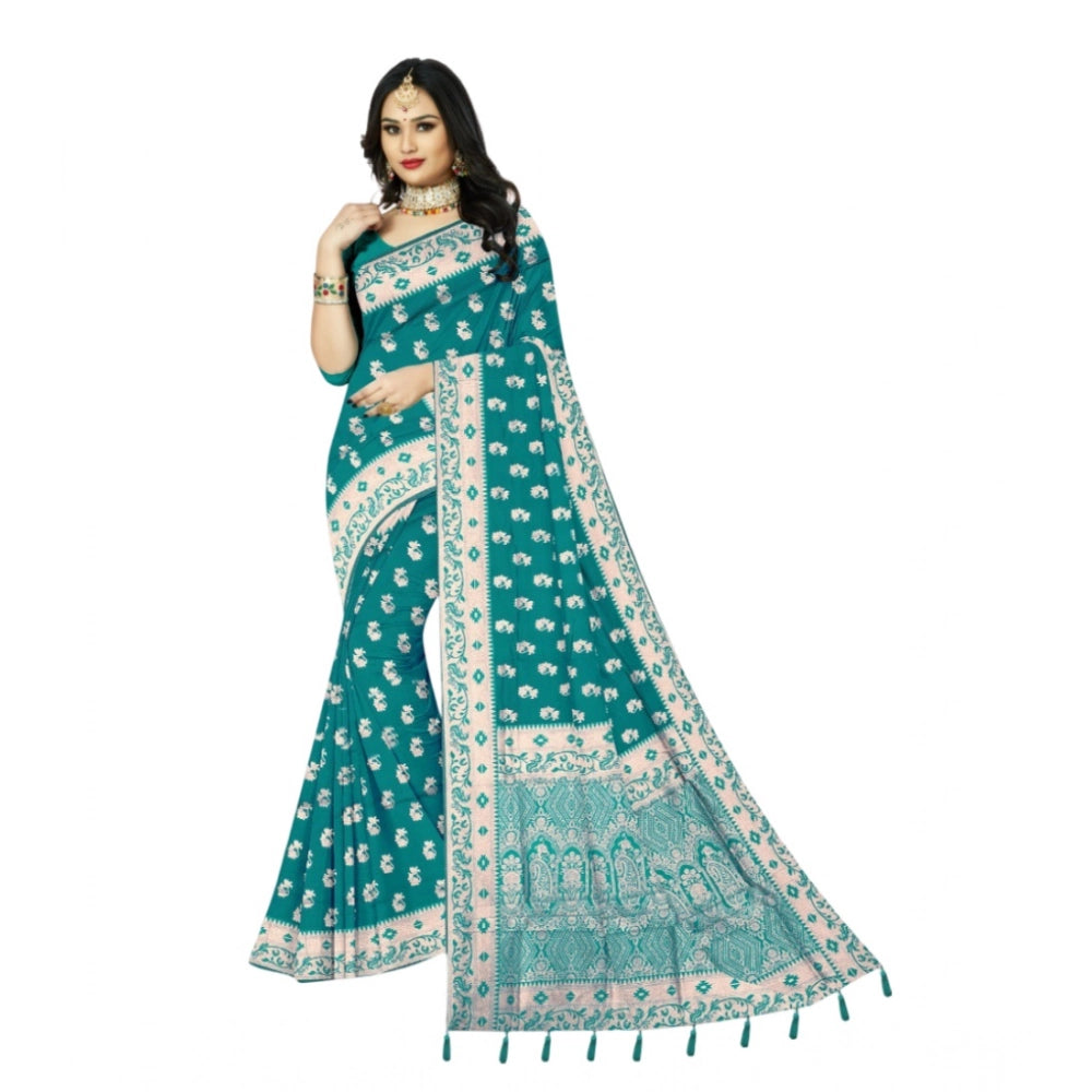 Amfyn Women's Satin Printed Saree With Unstitched Blouse 5.5Mtr (Rama)