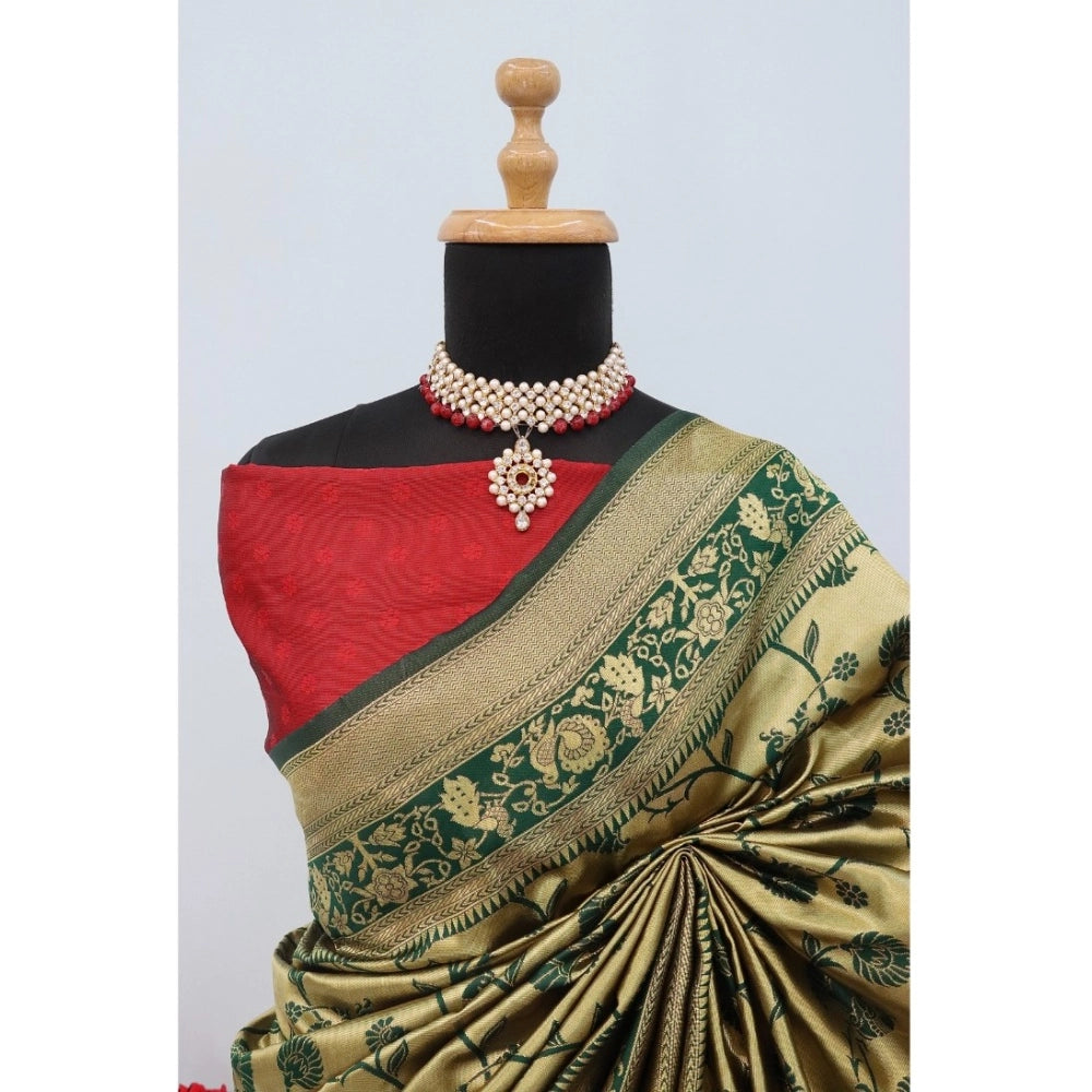 Amfyn Women's Banarasi Printed Saree With Unstitched Blouse 5.5Mtr (Goldan)