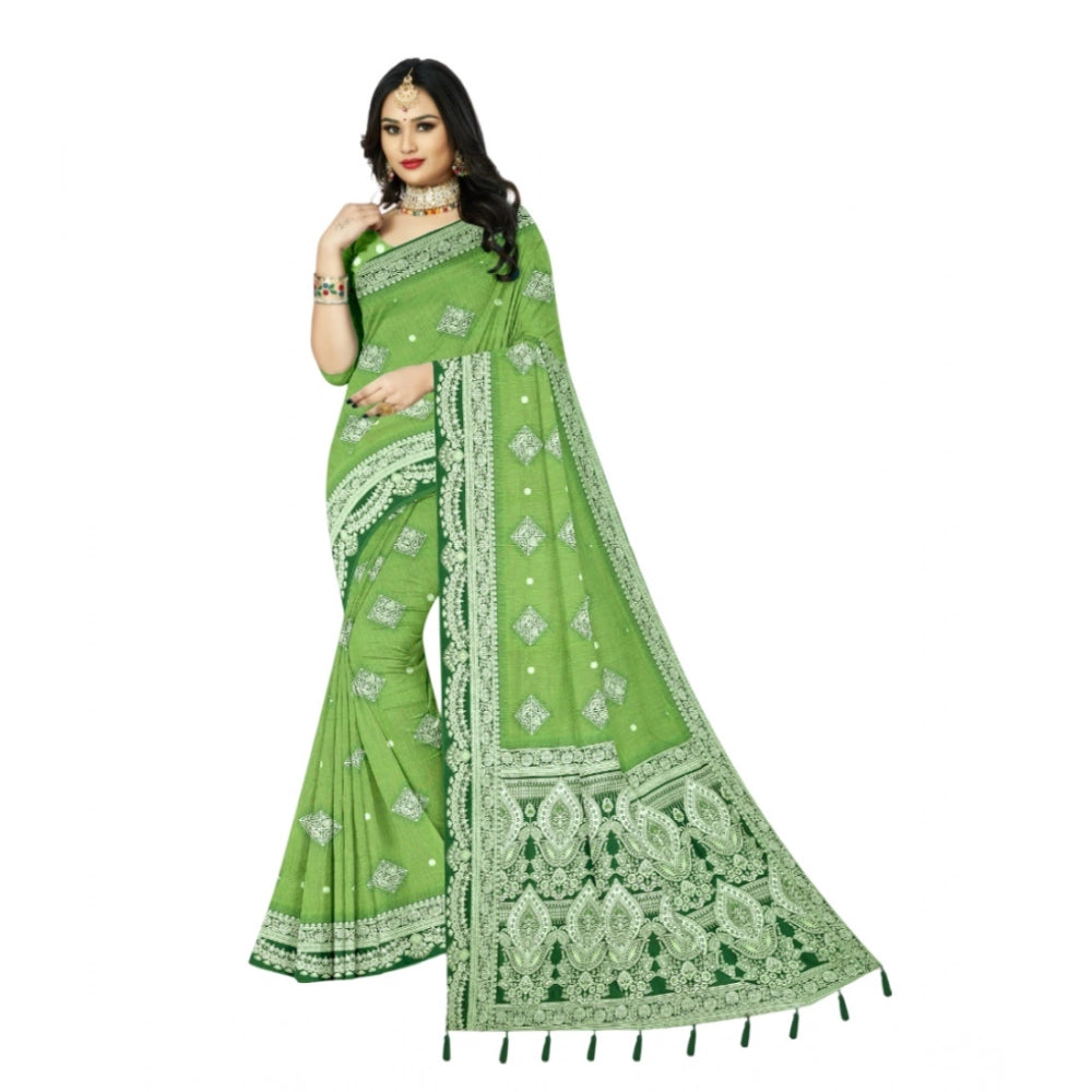 Amfyn Women's Cotton Printed Saree With Unstitched Blouse 5.5Mtr (Green)
