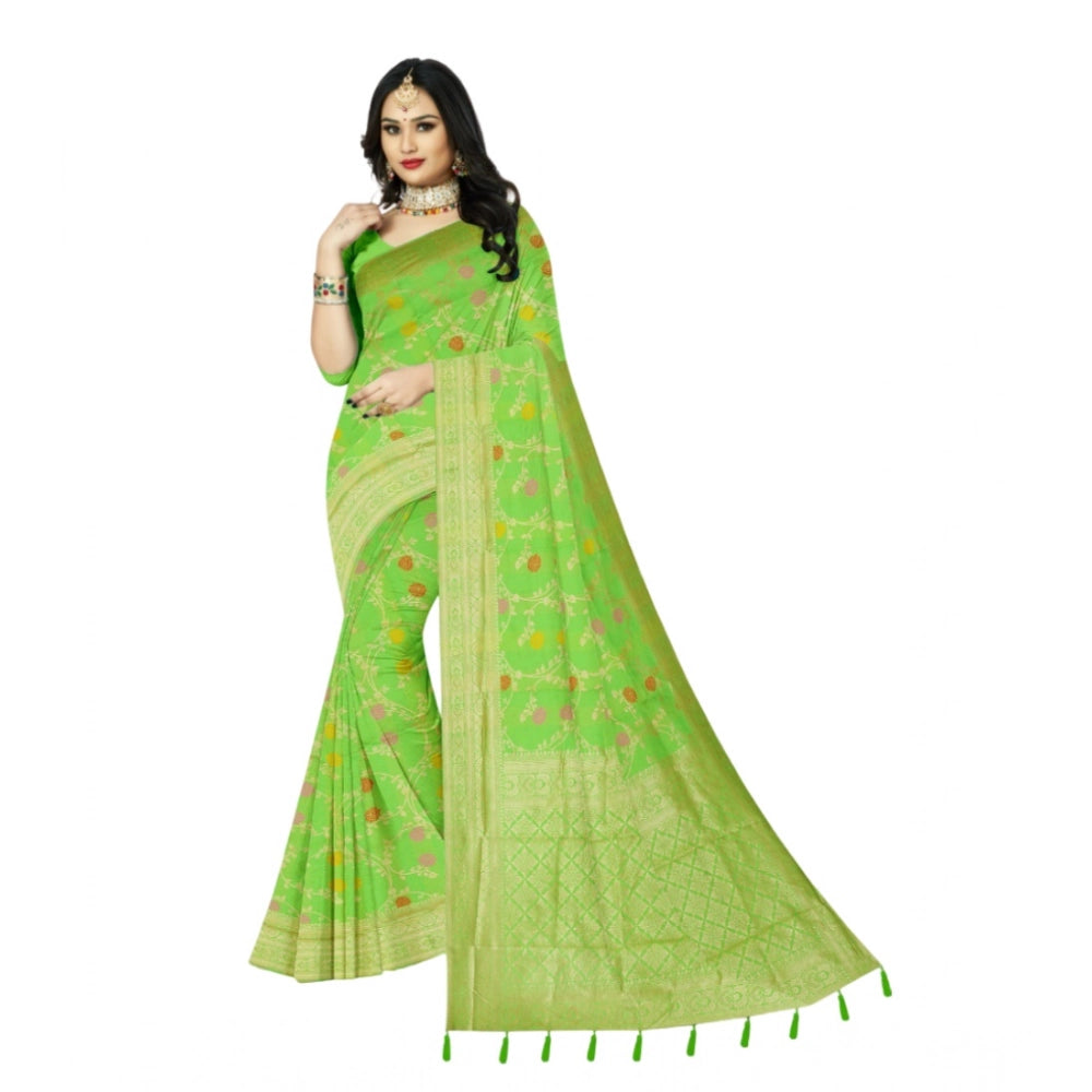 Amfyn Women's Banarasi Printed Saree With Unstitched Blouse 5.5Mtr (Green)