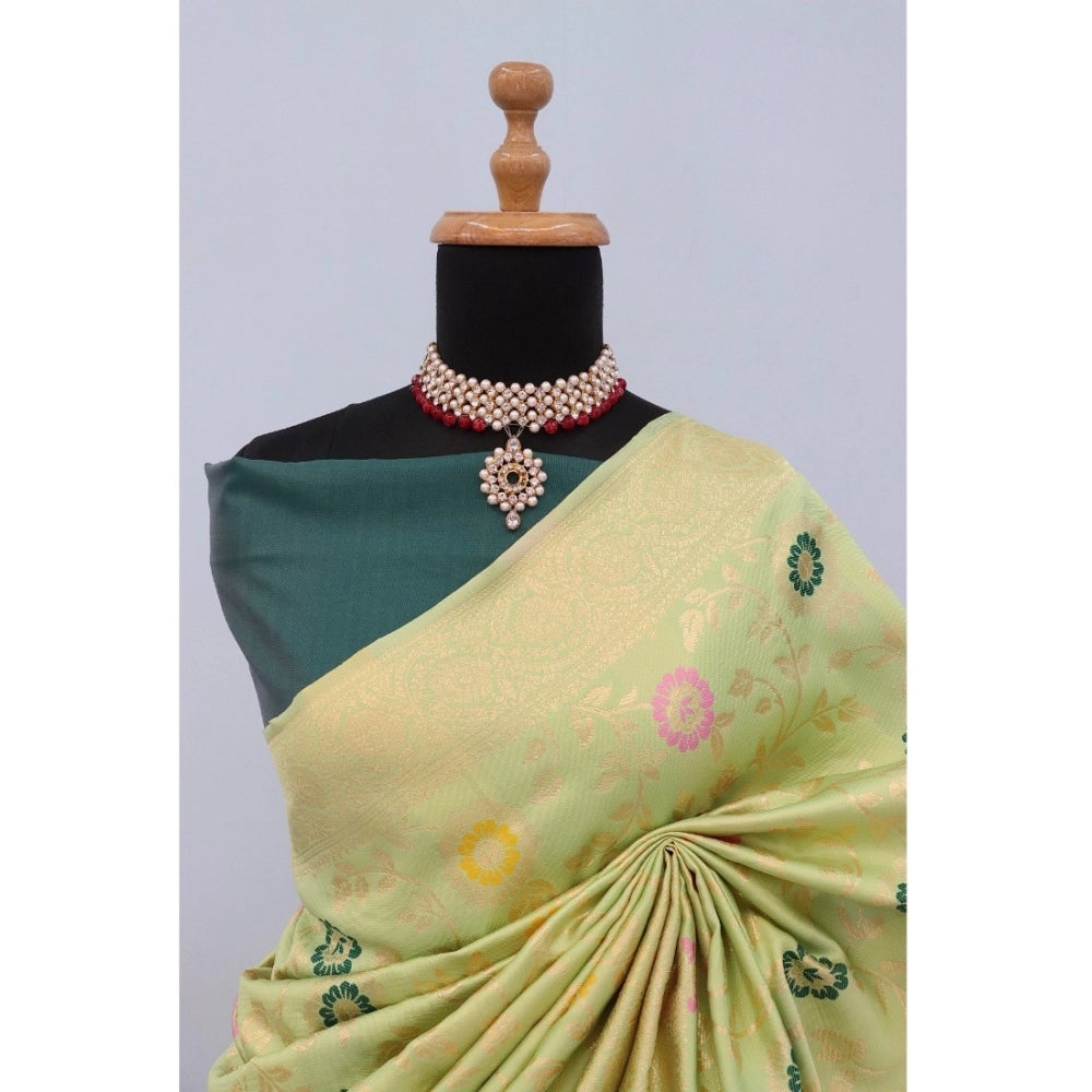 Amfyn Women's Banarasi Printed Saree With Unstitched Blouse 5.5Mtr (Light Green)