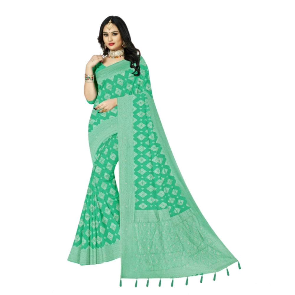 Amfyn Women's Cotton Printed Saree With Unstitched Blouse 5.5Mtr (Rama)