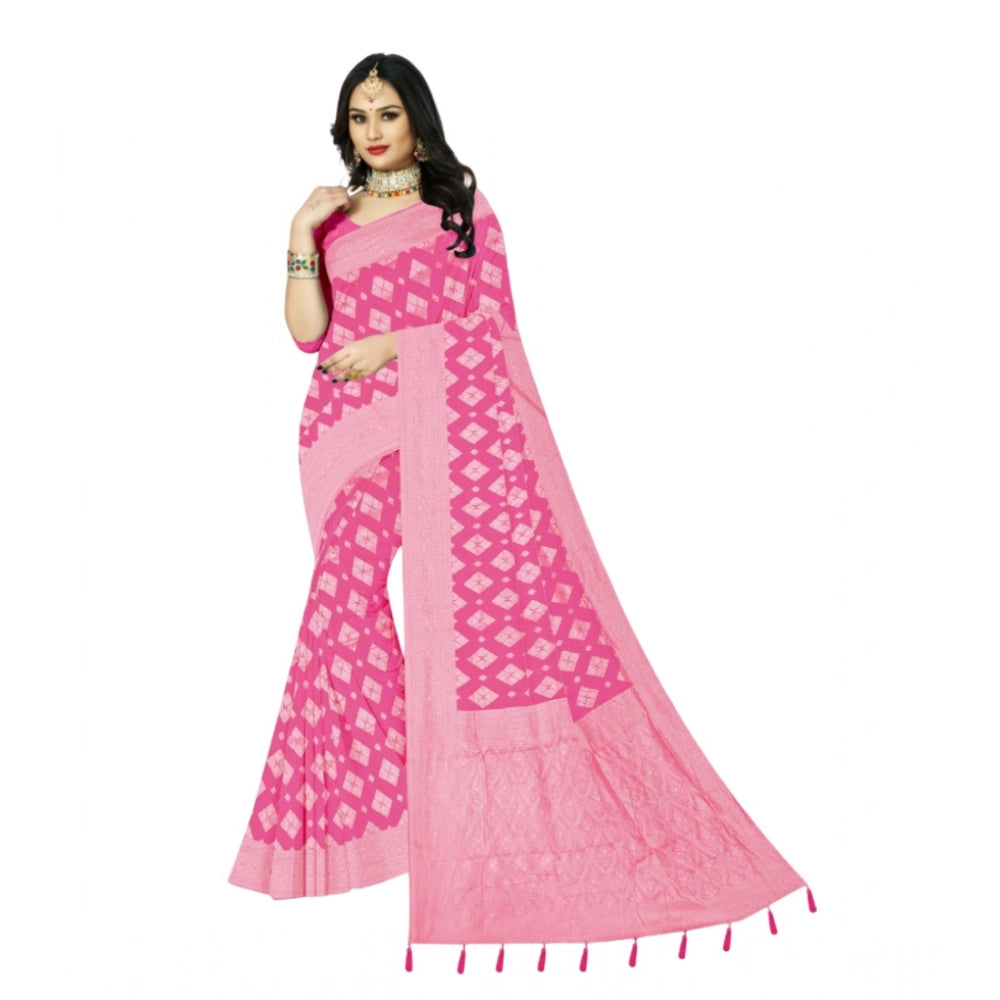 Amfyn Women's Cotton Printed Saree With Unstitched Blouse 5.5Mtr (Pink)