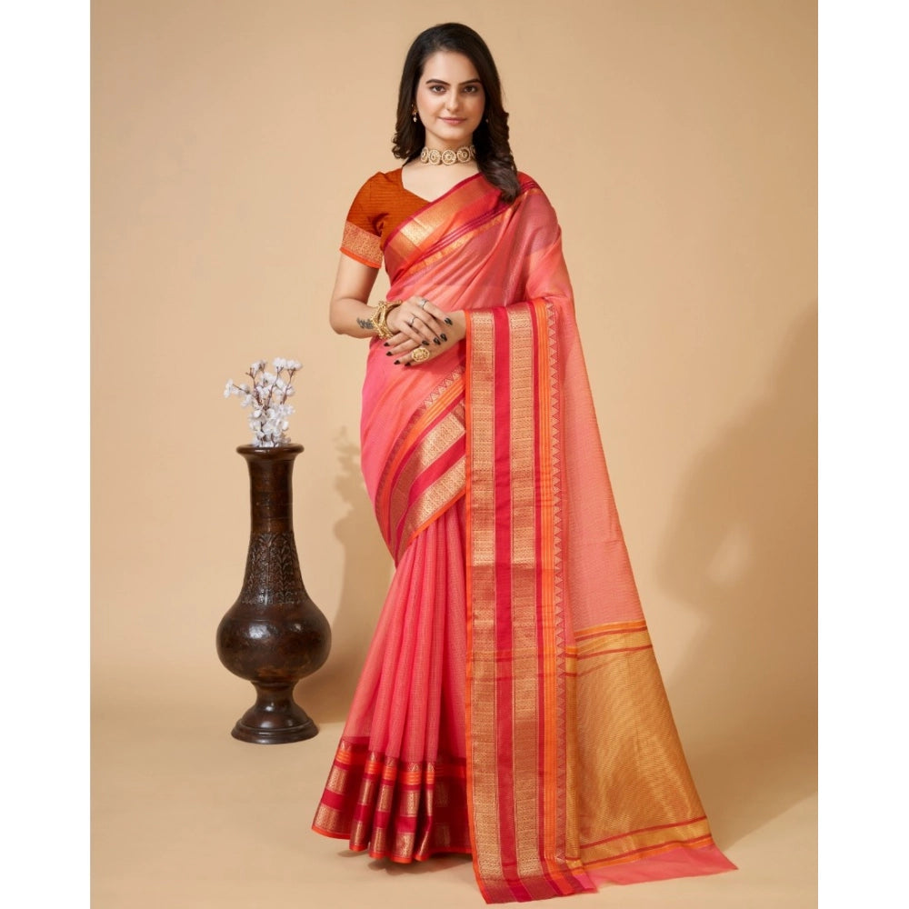 Amfyn Women's Cotton Blend Woven Saree With Unstitched Blouse (5.5Mtr, Pink)