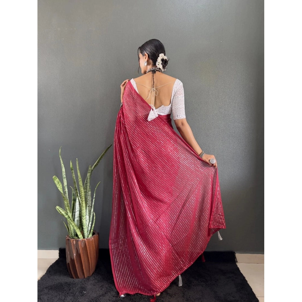 Amfyn Women's Chiffon Woven Bollywood Saree With Unstitched Blouse (5.5Mtr, Pink)