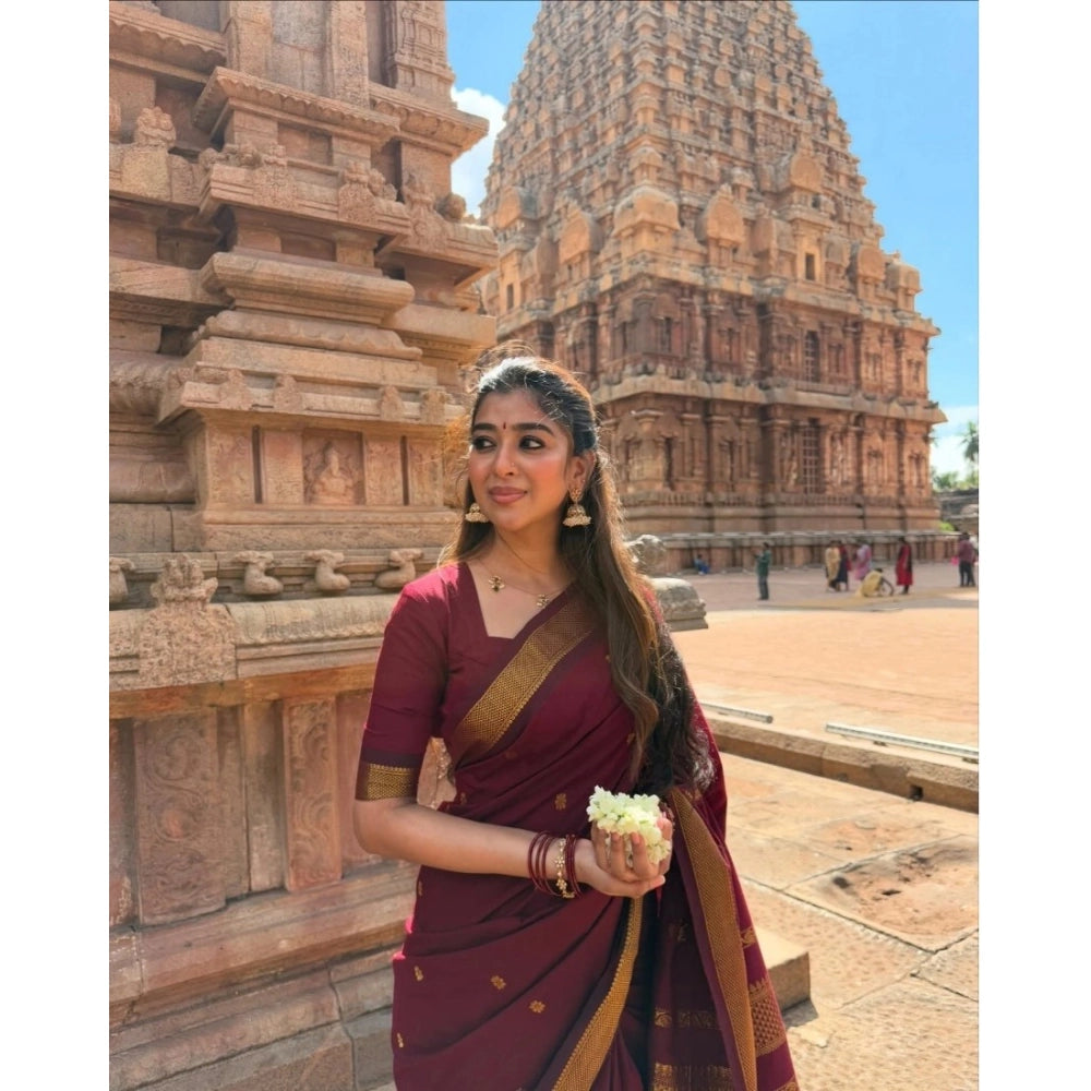 Amfyn Women's Jacquard Self Design Bollywood Saree With Unstitched Blouse (5.5Mtr, Maroon)