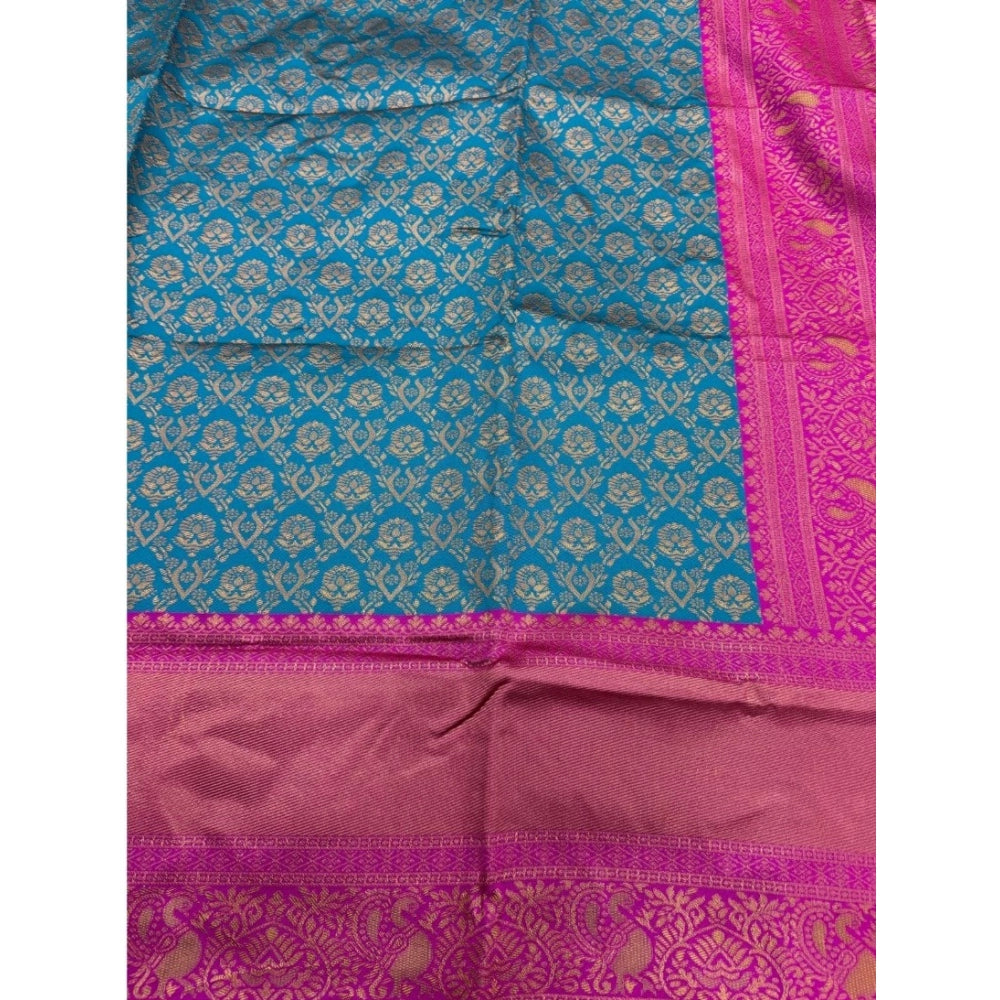 Amfyn Women's Silk Blend Self Design Banarasi Saree With Unstitched Blouse (5.5Mtr, Sky Blue)