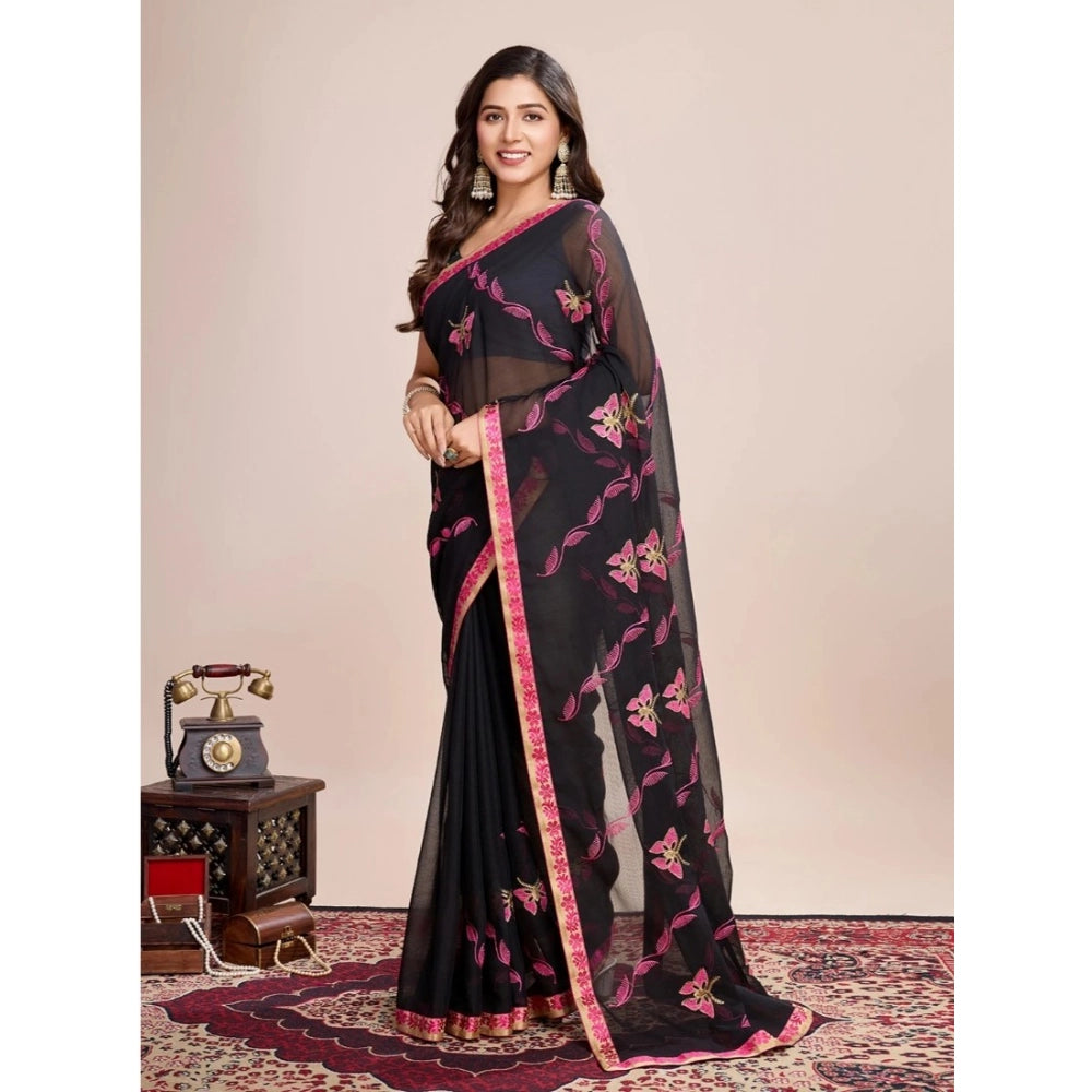Amfyn Women's Georgette Printed Saree With Unstitched Blouse (5.5Mtr, Pink)
