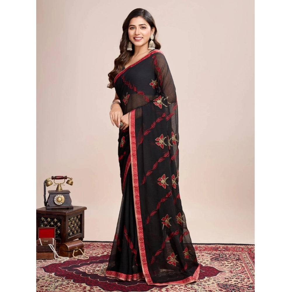 Amfyn Women's Georgette Printed Saree With Unstitched Blouse (5.5Mtr, Red)