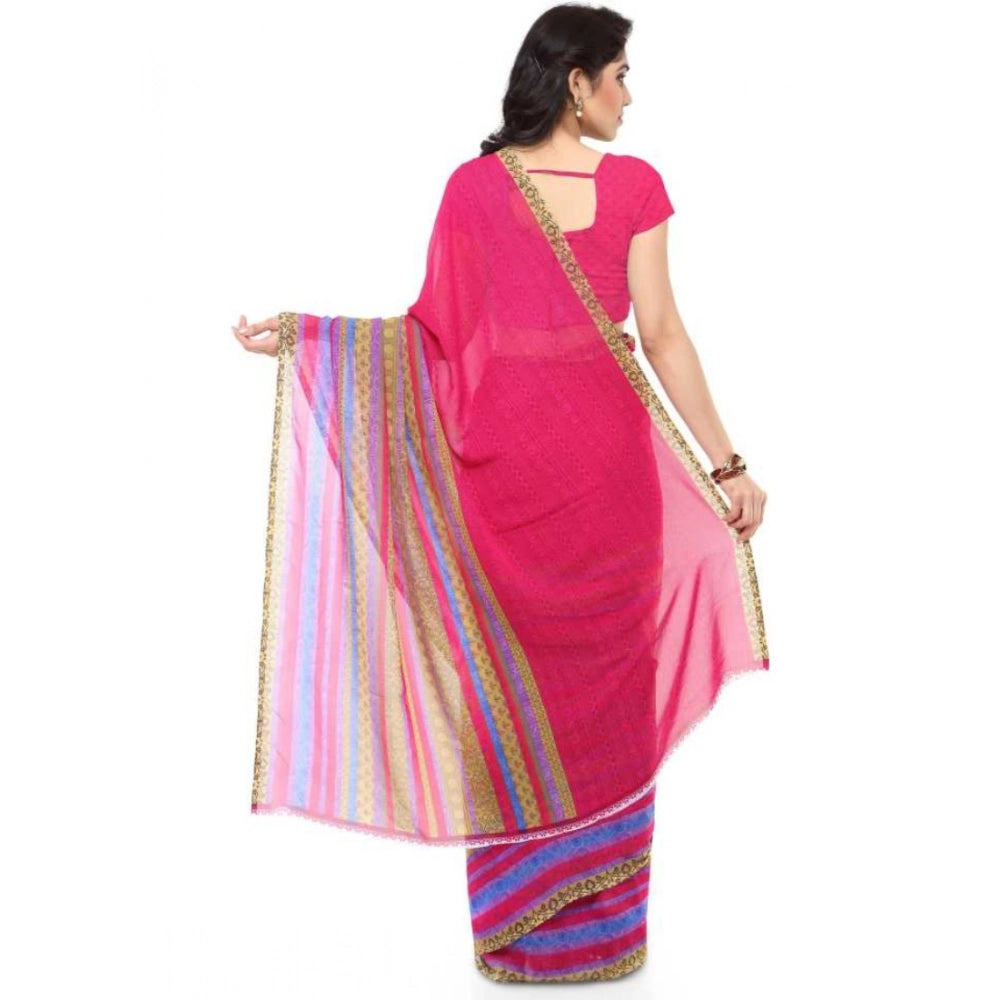 Amfyn Women's Faux Georgette Printed Saree With Unstitched Blouse 5.5Mtr (Pink)