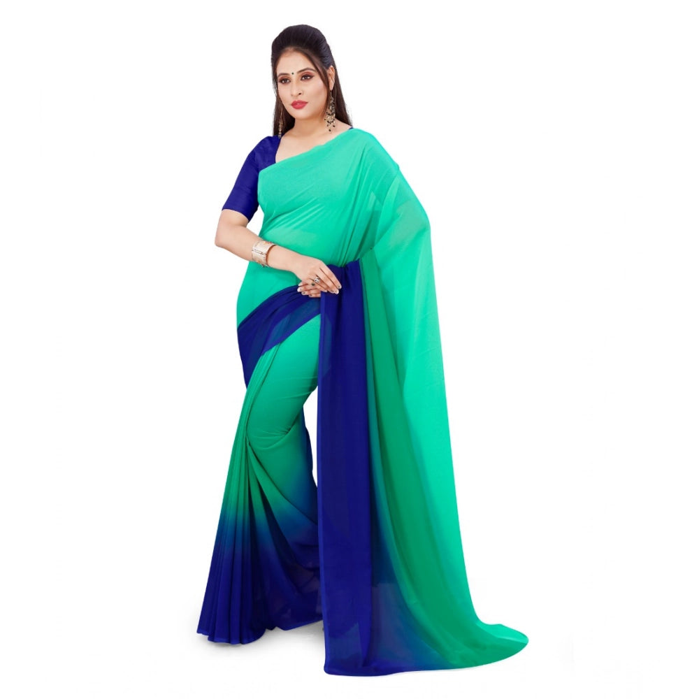 Amfyn Women's Georgette Solid Saree With Unstitched Blouse 5.5Mtr (Turquoise Green)