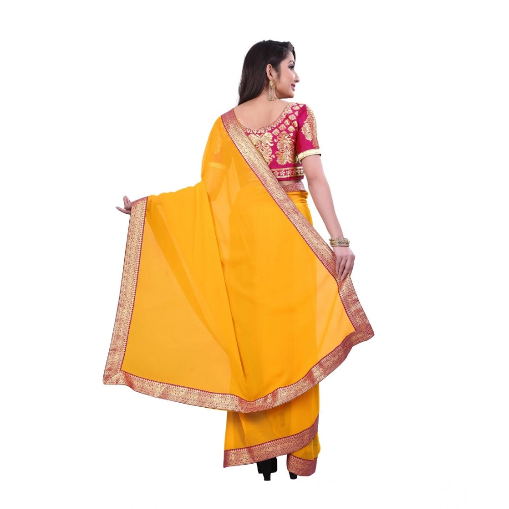 Amfyn Women's Chiifon Saree Printed Saree With Unstitched Blouse 5.5Mtr (Yellow)