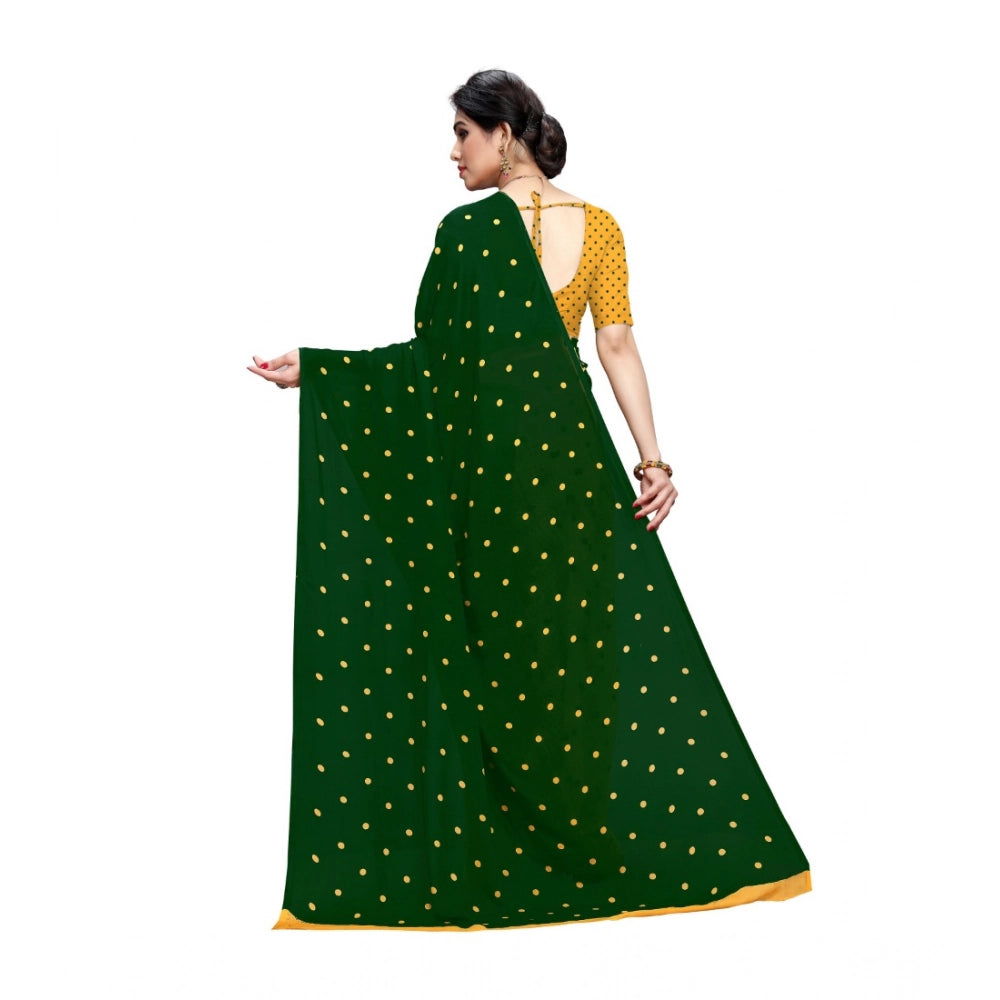 Amfyn Women's Georgette Printed Saree With Unstitched Blouse 5.5Mtr (Green)