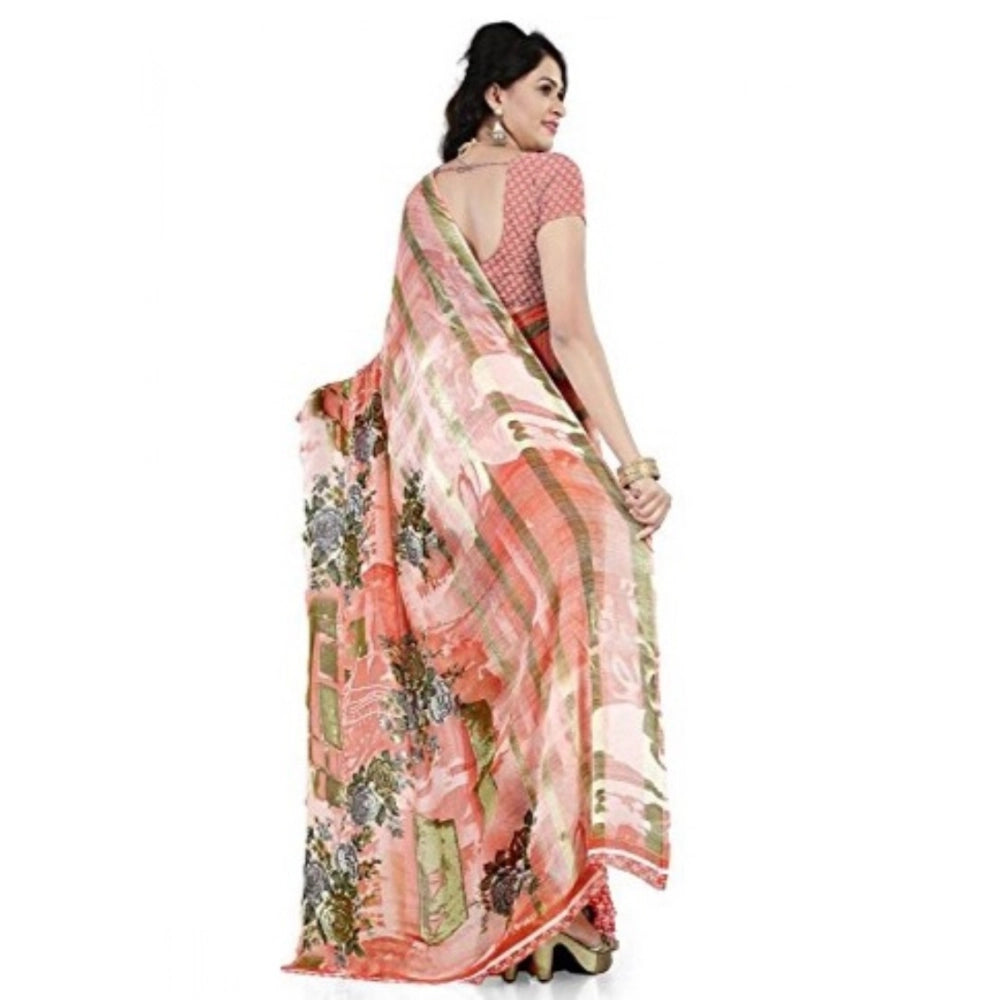 Amfyn Women's Faux Georgette Printed Saree With Unstitched Blouse 5.5Mtr (Orange)