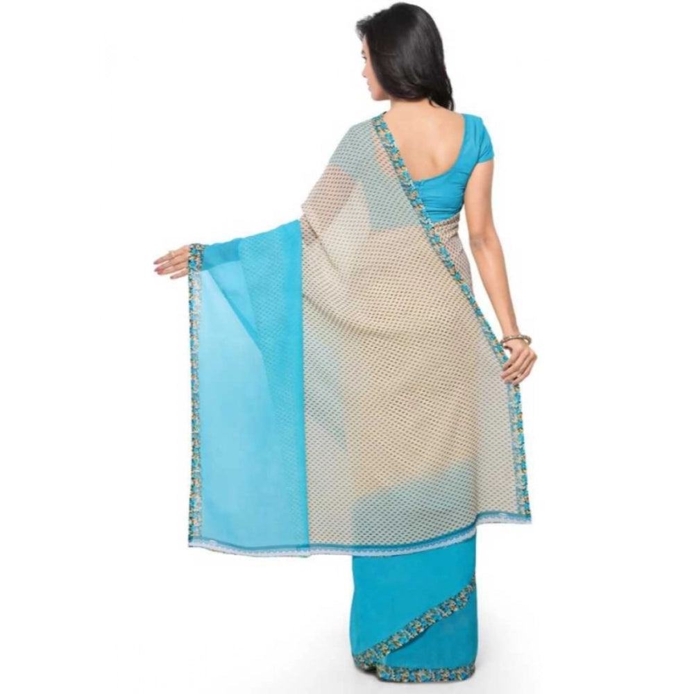 Amfyn Women's Faux Georgette Printed Saree With Unstitched Blouse 5.5Mtr (Blue)