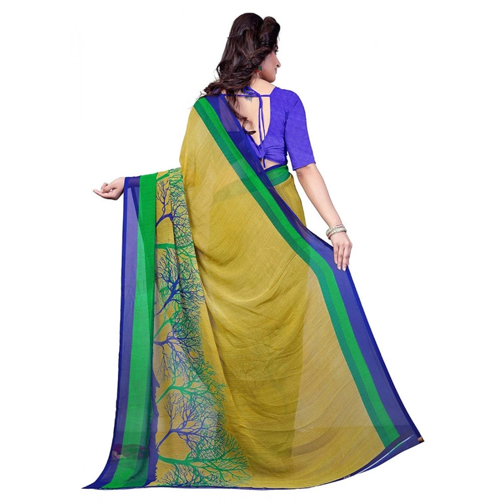 Amfyn Women's Faux Georgette Printed Saree With Unstitched Blouse 5.5Mtr (Green)