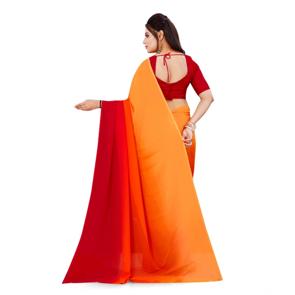 Amfyn Women's Georgette Solid Saree With Unstitched Blouse 5.5Mtr (Orange)
