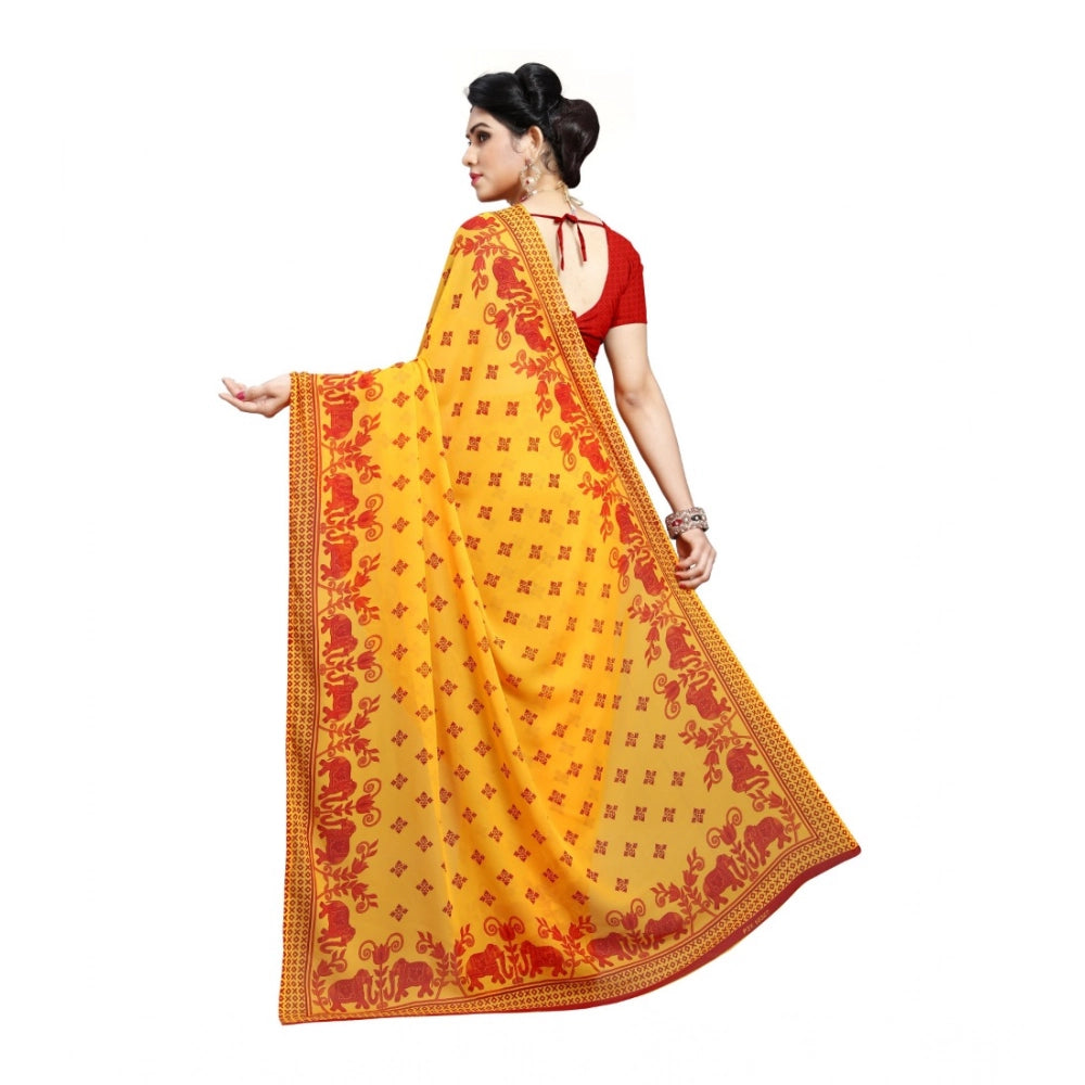 Amfyn Women's Georgette Printed Saree With Unstitched Blouse 5.5Mtr (Red)