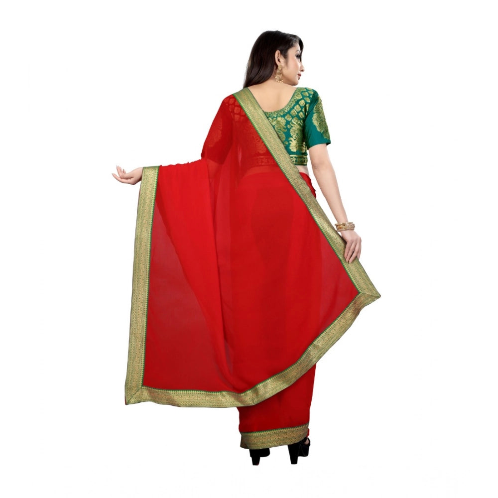 Amfyn Women's Chiifon Saree Printed Saree With Unstitched Blouse 5.5Mtr (Red)