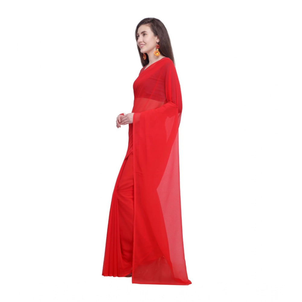 Amfyn Women's Dyed Solid Saree With Unstitched Blouse 5.5Mtr (Red)