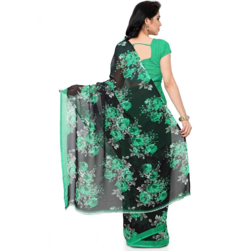 Amfyn Women's Faux Georgette Printed Saree With Unstitched Blouse 5.5Mtr (Green)