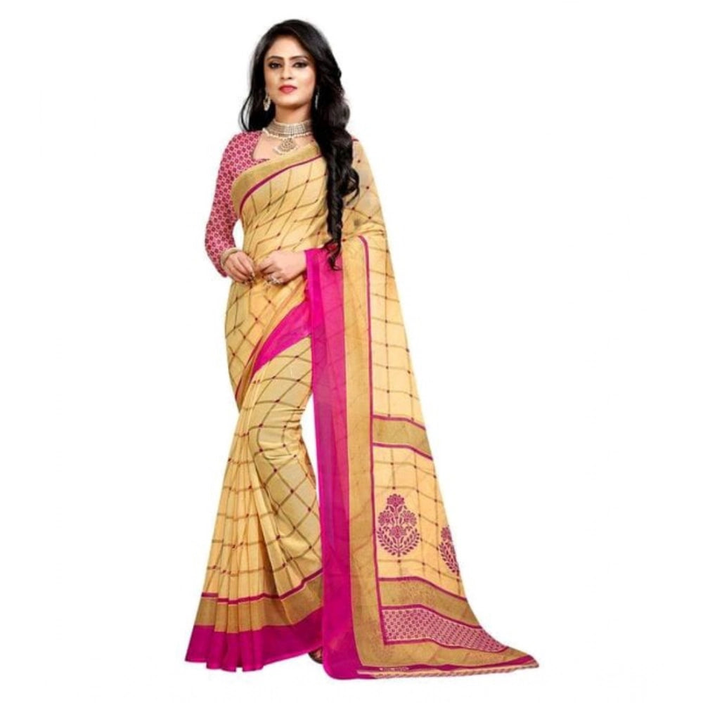 Amfyn Women's Georgette Printed Saree With Unstitched Blouse 5.5Mtr (Pink)