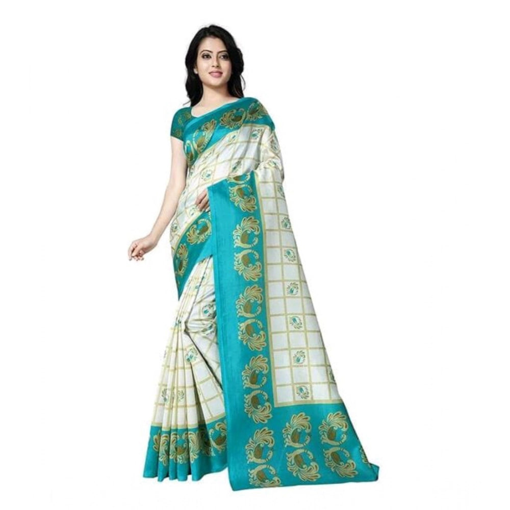 Amfyn Women's Georgette Printed Saree With Unstitched Blouse 5.5Mtr (Aqua Blue)