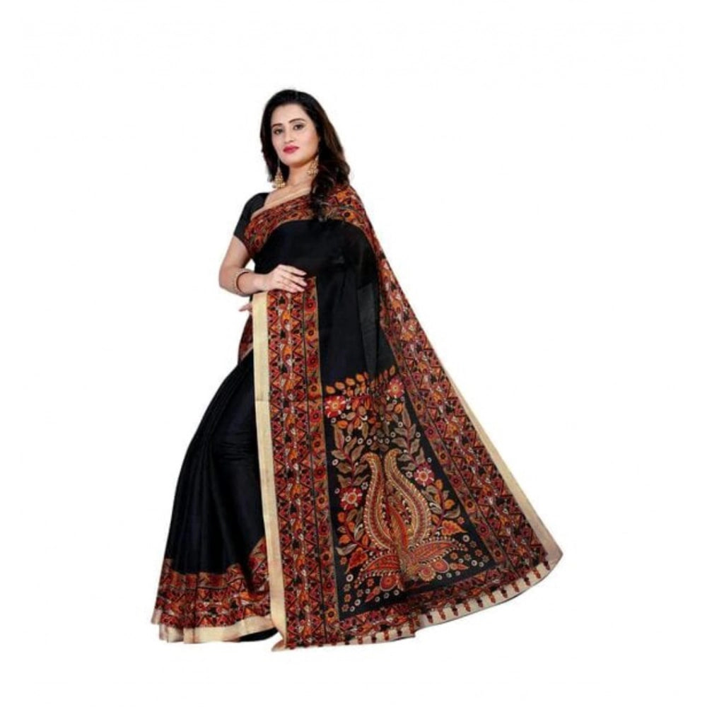 Amfyn Women's Georgette Printed Saree With Unstitched Blouse 5.5Mtr (Black)