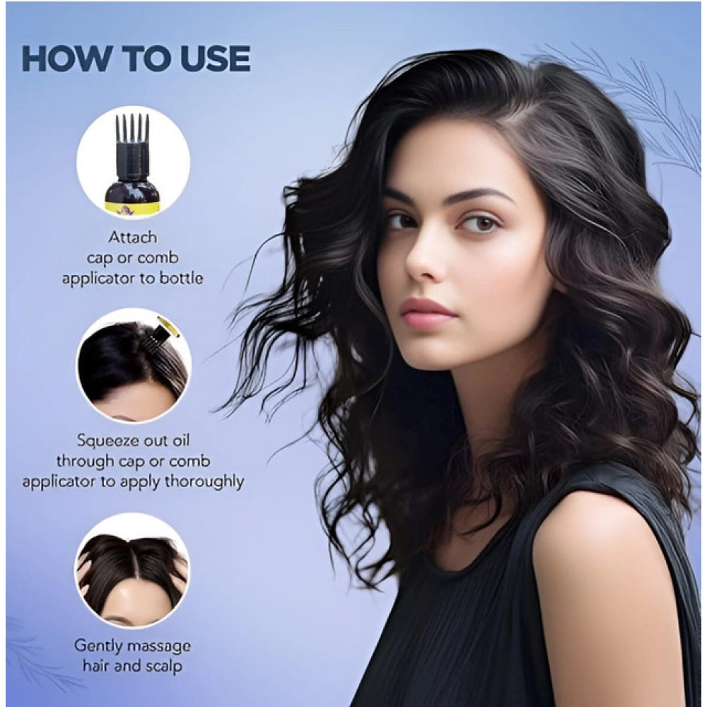 Rabbit blood herbal hair oil comb applicator on long wavy hair