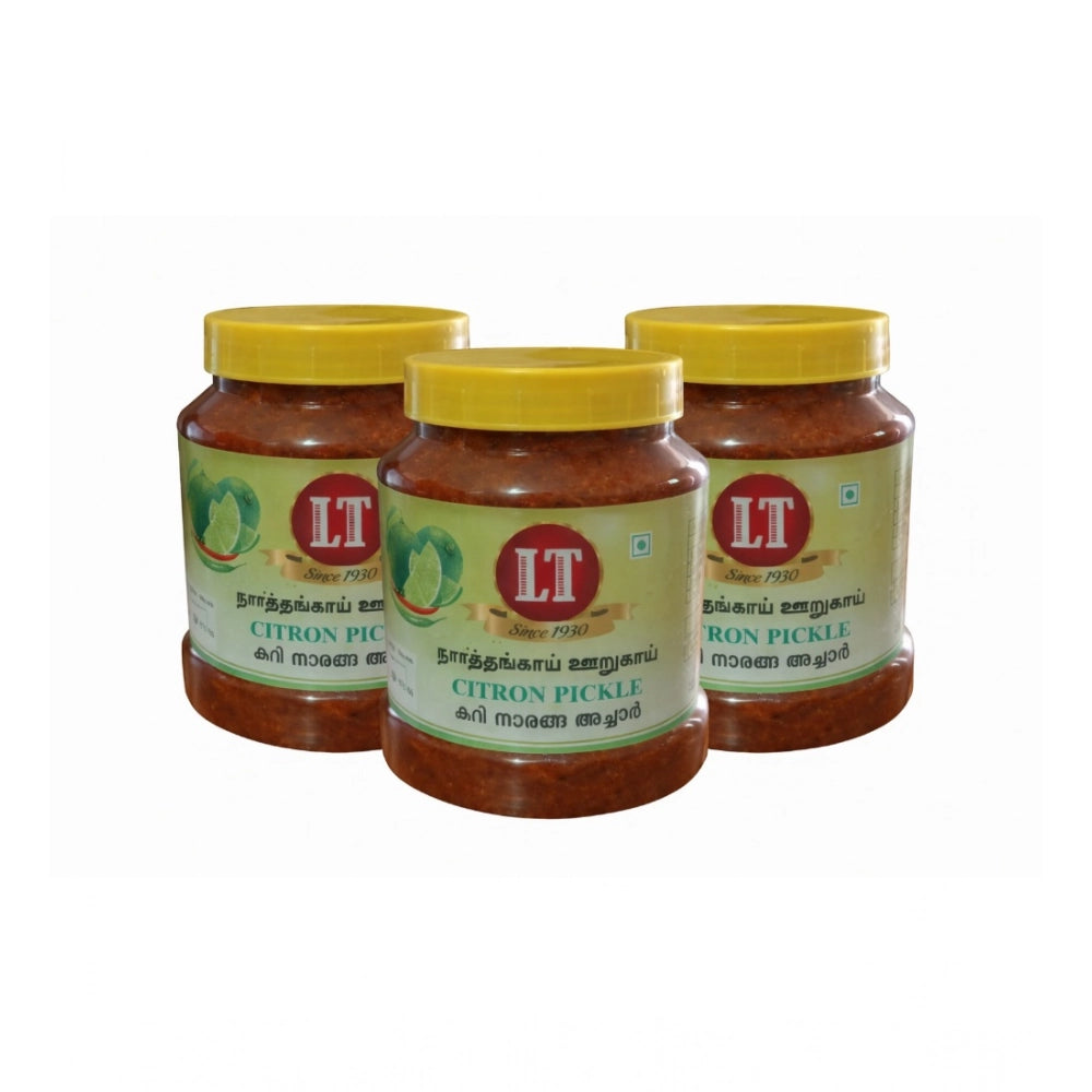 Pack of 3 citron pickle in brown-red jars with yellow lids and printed labels