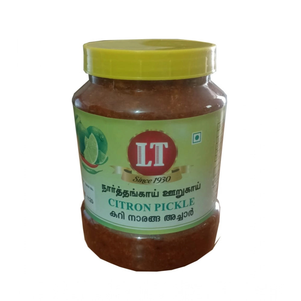 Citron pickle in glass jar with green lid and LT label