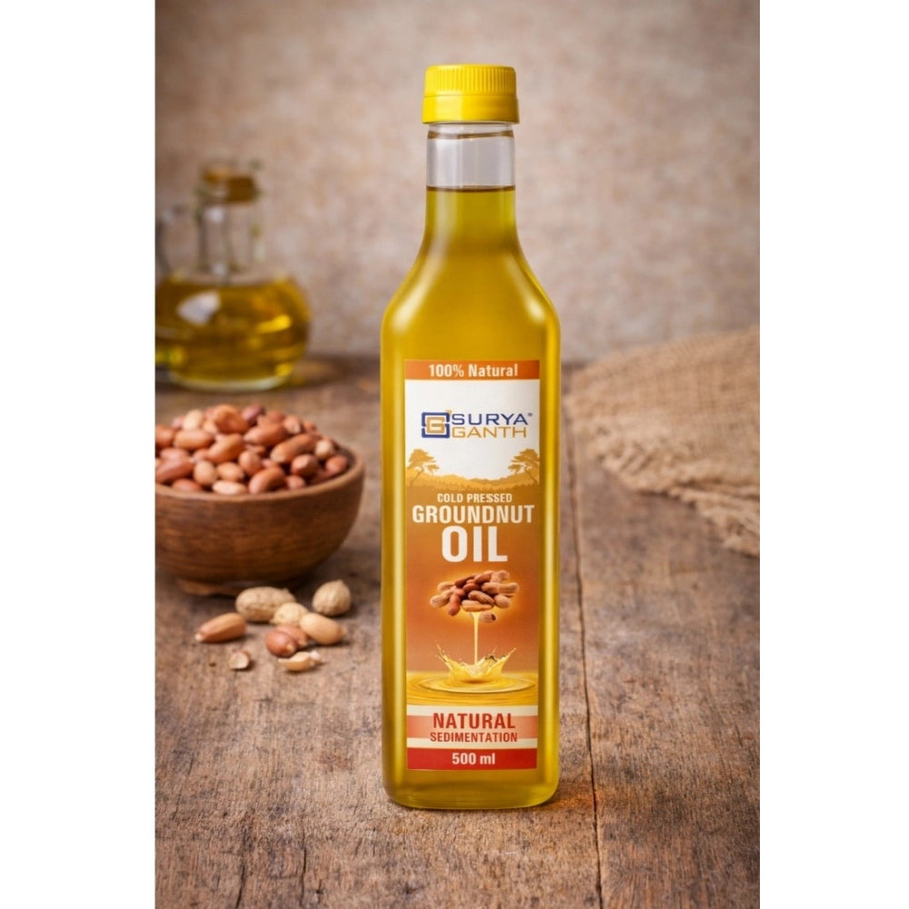 Groundnut oil bottle with yellow cap and visible 500 ml label