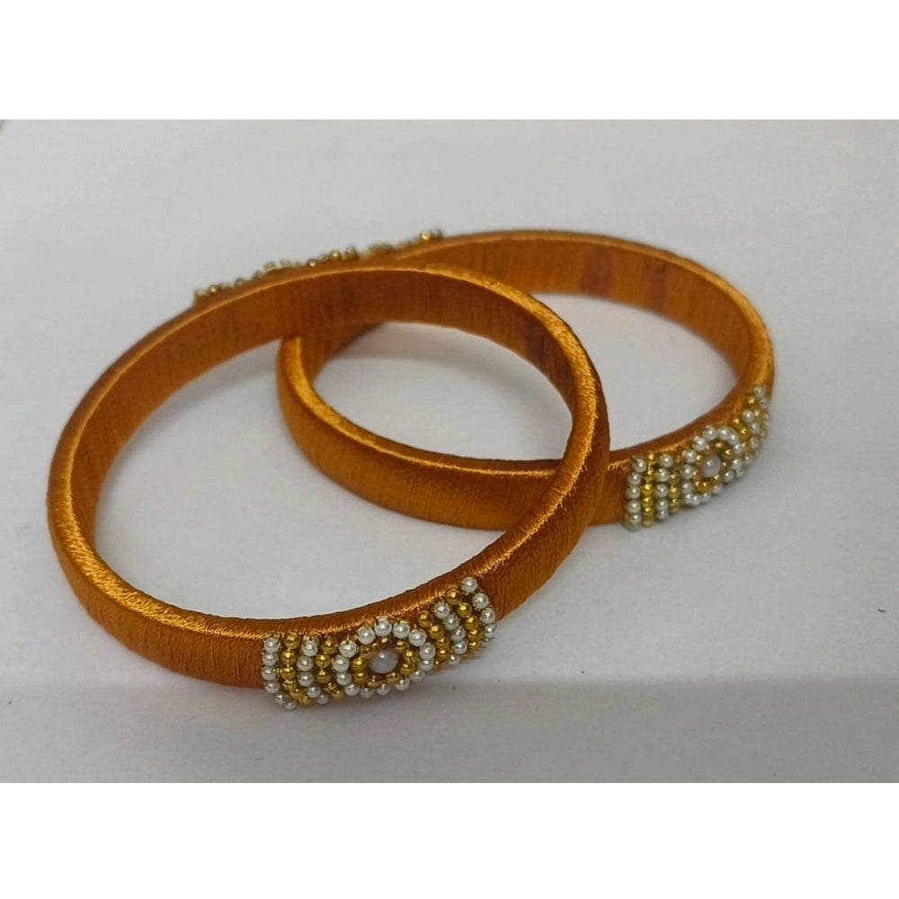 Amfyn Women's Plastic Silk Thread Bangles (Light Brown, Size: 2.1)