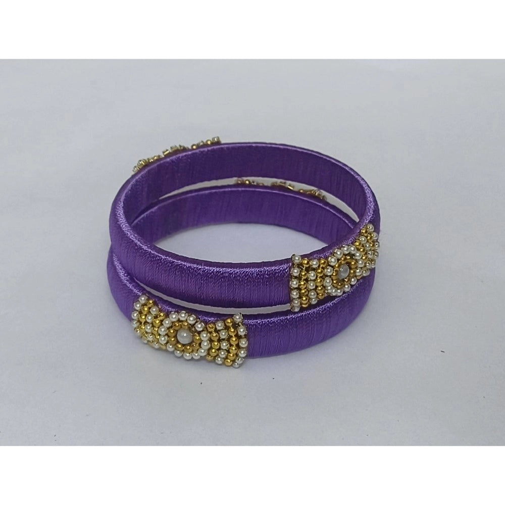 Amfyn Women's Plastic Silk Thread Bangles (Light Violet, Size: 2.4)