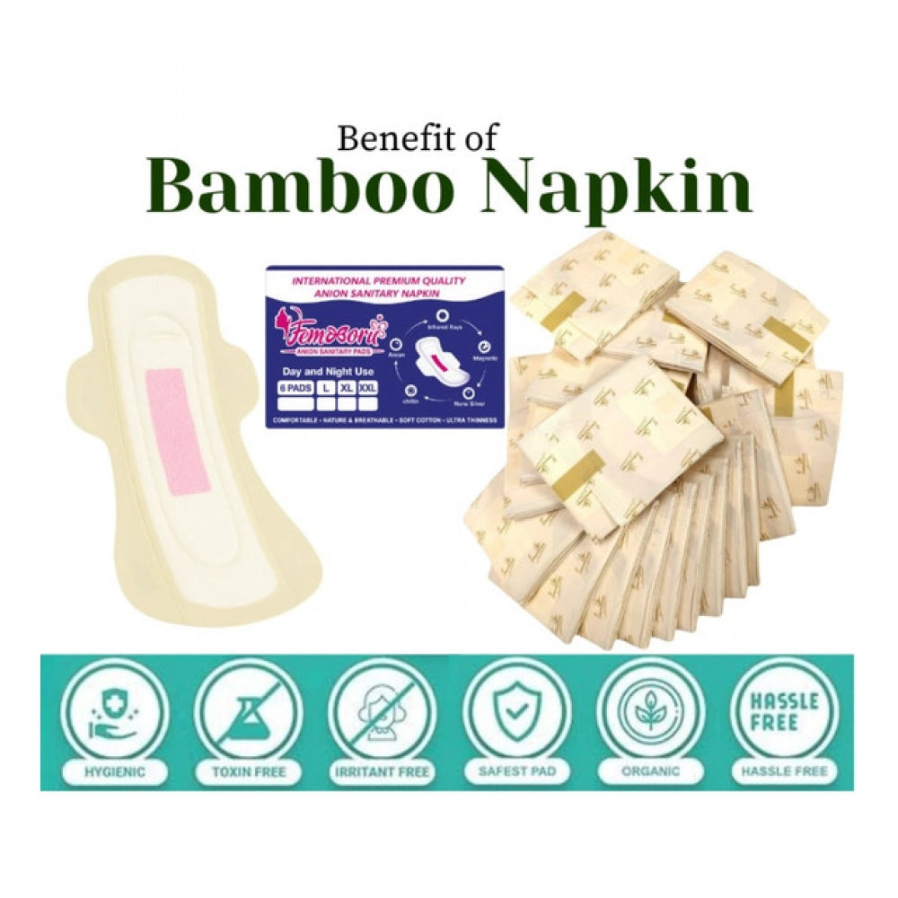Amfyn Pack of_12 Pcs Cotton Bamboo Sanitary Pads with Wings (White, each pack_6 pads)