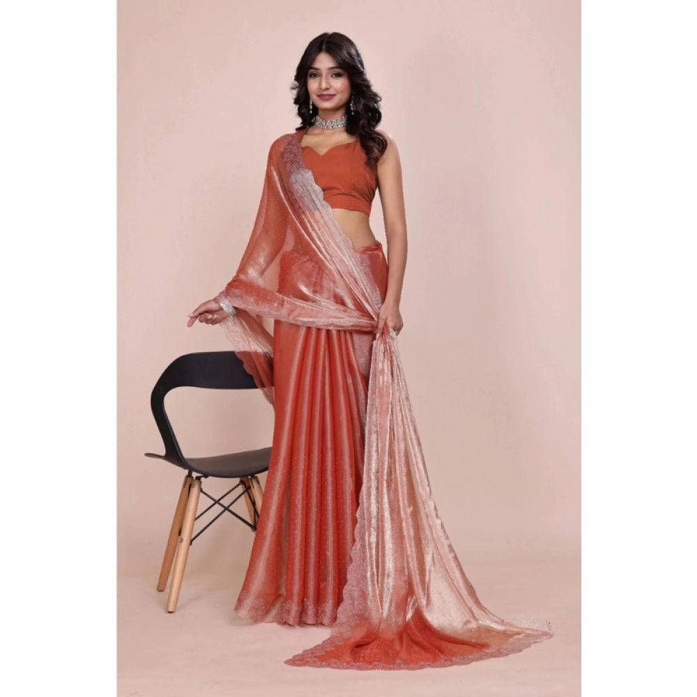 Amfyn Women's Jimmy choo Embellished Bollywood Saree With Unstitched Blouse 5.5Mtr (Orange)