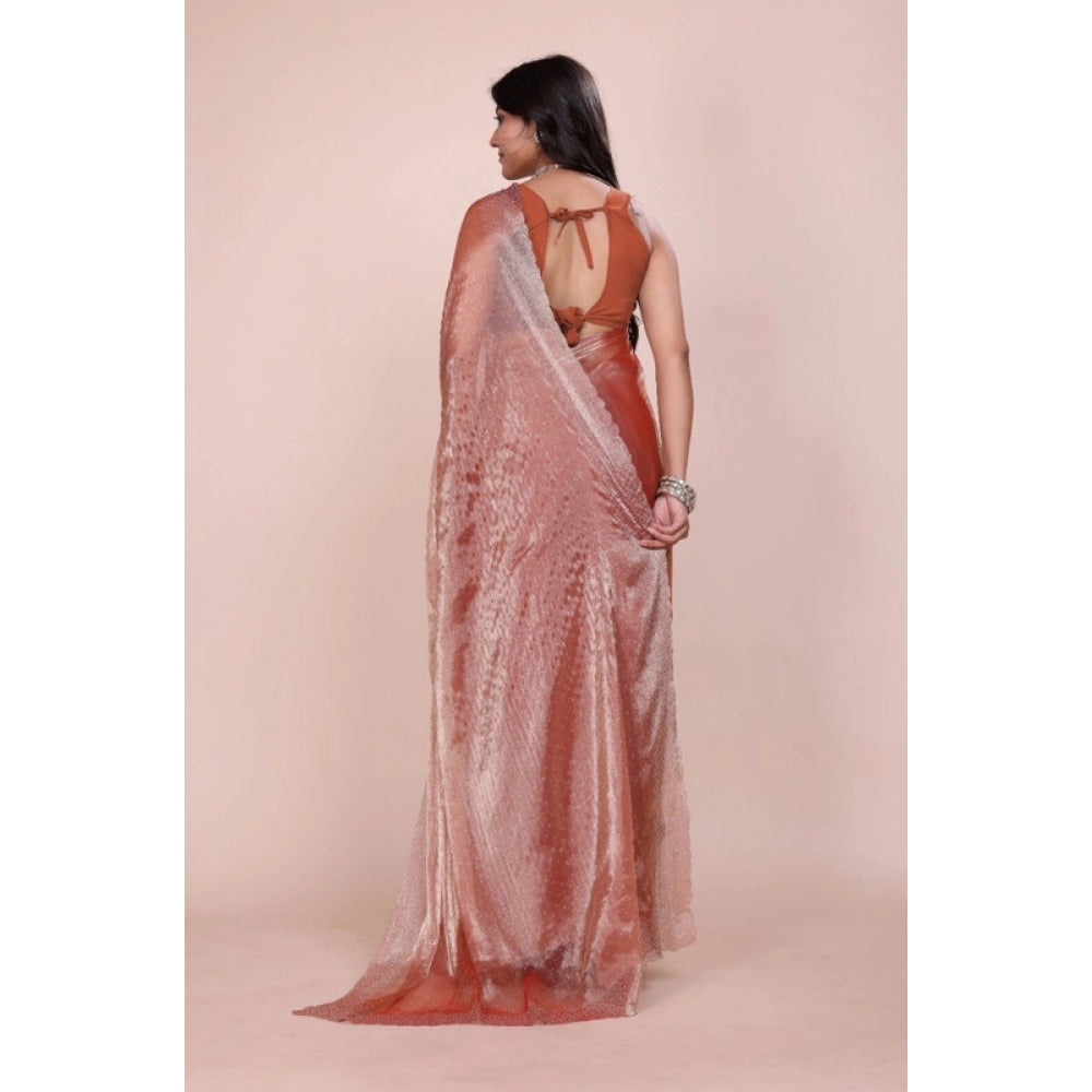 Amfyn Women's Jimmy choo Embellished Bollywood Saree With Unstitched Blouse 5.5Mtr (Orange)
