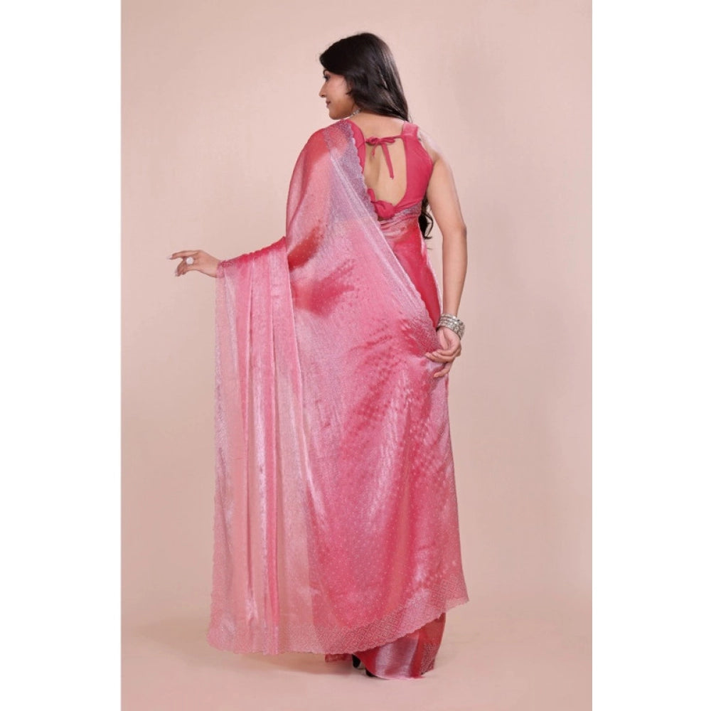 Amfyn Women's Jimmy choo Embellished Bollywood Saree With Unstitched Blouse 5.5Mtr (Pink)