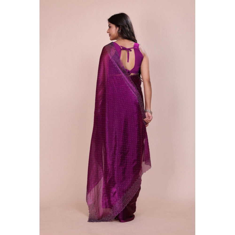 Amfyn Women's Jimmy choo Embellished Bollywood Saree With Unstitched Blouse 5.5Mtr (Purple)