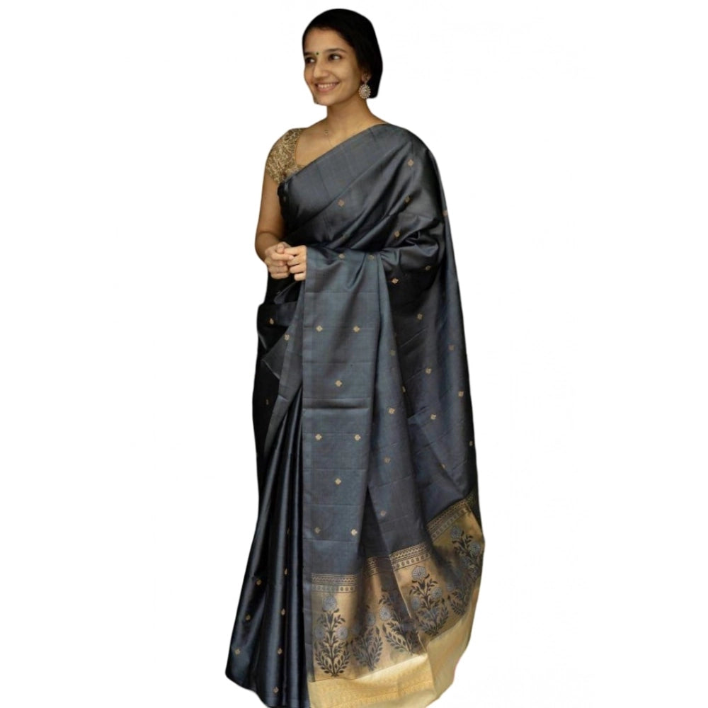 Amfyn Women's Soft Litchi Silk Jacquard Work Saree With Unstitched Blouse 5.5Mtr (Gray)