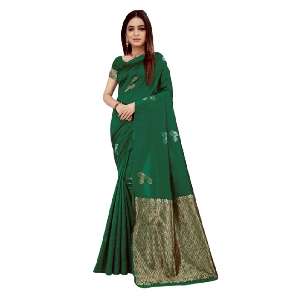 Amfyn Women's Soft Litchi Silk Jacquard Work Saree With Unstitched Blouse 5.5Mtr (Green)