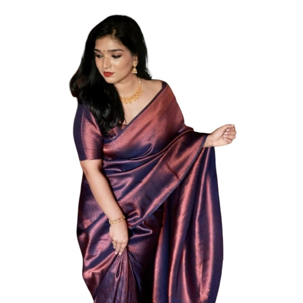 Amfyn Women's Soft Litchi Silk Jacquard Work Saree With Unstitched Blouse 5.5Mtr (Purple)