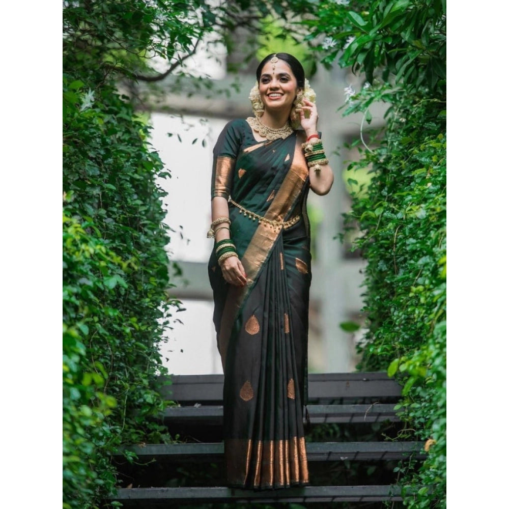 Amfyn Women's Litchi silk Printed Saree With Unstitched Blouse (Green)